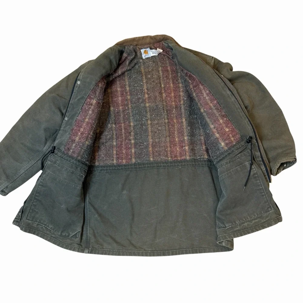 VTG Carhartt Jacket PB1366 Green Blanket Lined Barn Coat Chore Medium Made In US